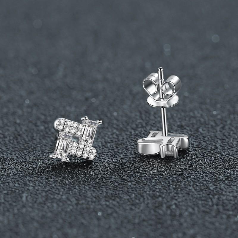 Geometric Moissanite Stud Earrings Women Sterling Long Rectangle Design Lightweight Luxury Daily Wear