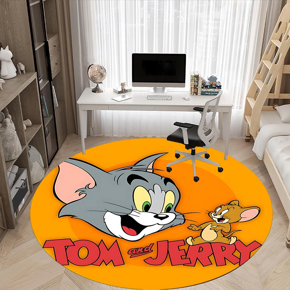 1pc Tom And Jerry Office Rug, Round Non-Slip Durable Large Size Office Carpet, Suitable for Office,yy250908016