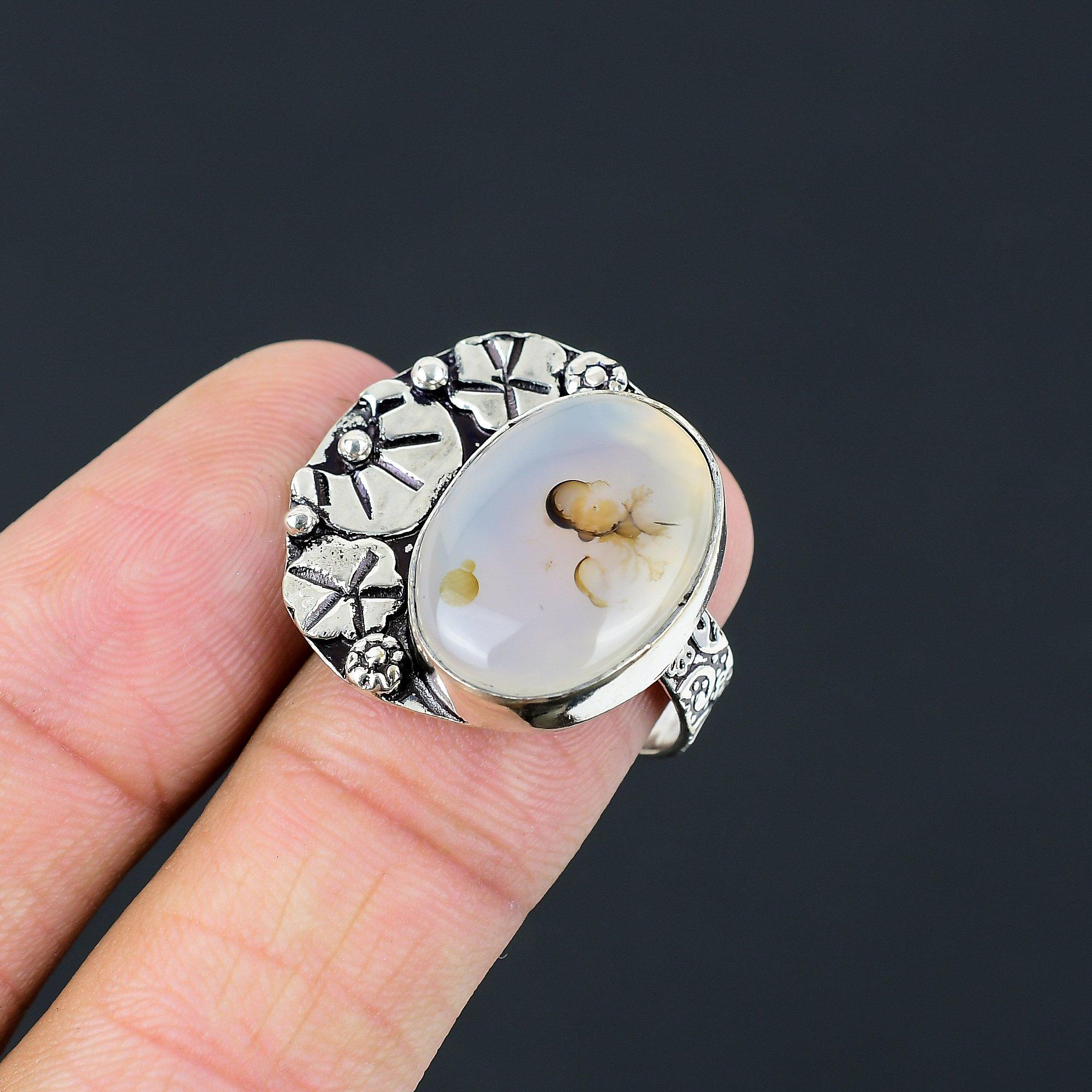 925 Sterling Silver Montana Agate Stone Birthday Stackable Ring Jewelry Size 8 8