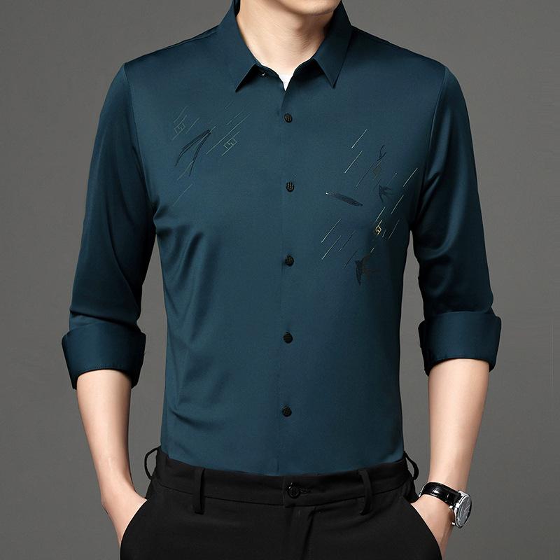Осенняя новая мужская повседневная мужская рубашка с длинным рукавом с обычными лацканами — фото 3