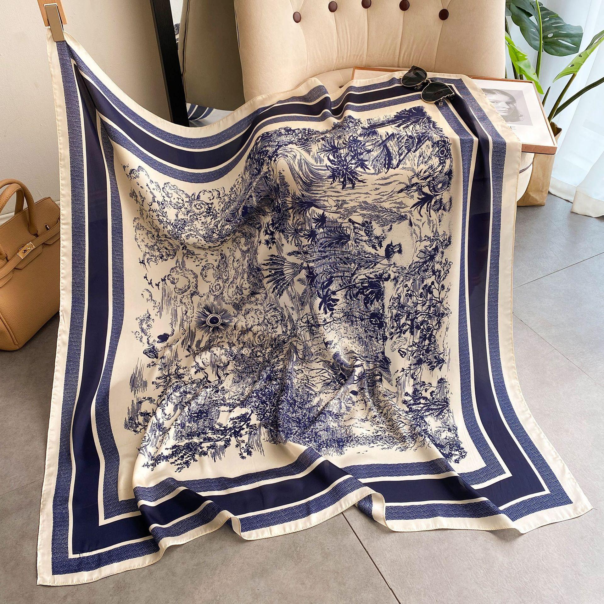 

Большой размер 110 см квадратный женский модный шарф-фуляр из искусственного шелка с цветочным принтом 45 дюймов мусульманский хиджаб 110x110cm