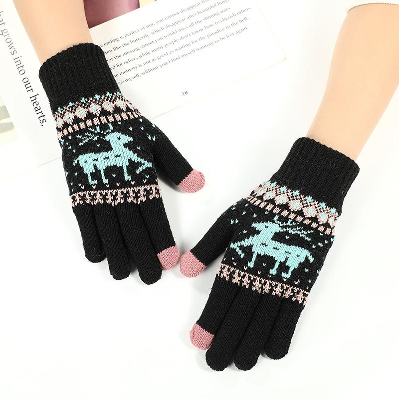 

Стиль Взрослые мужские и женские зимние теплые вязаные перчатки Новые универсальные перчатки с сенсорным экраном One Size чёрный