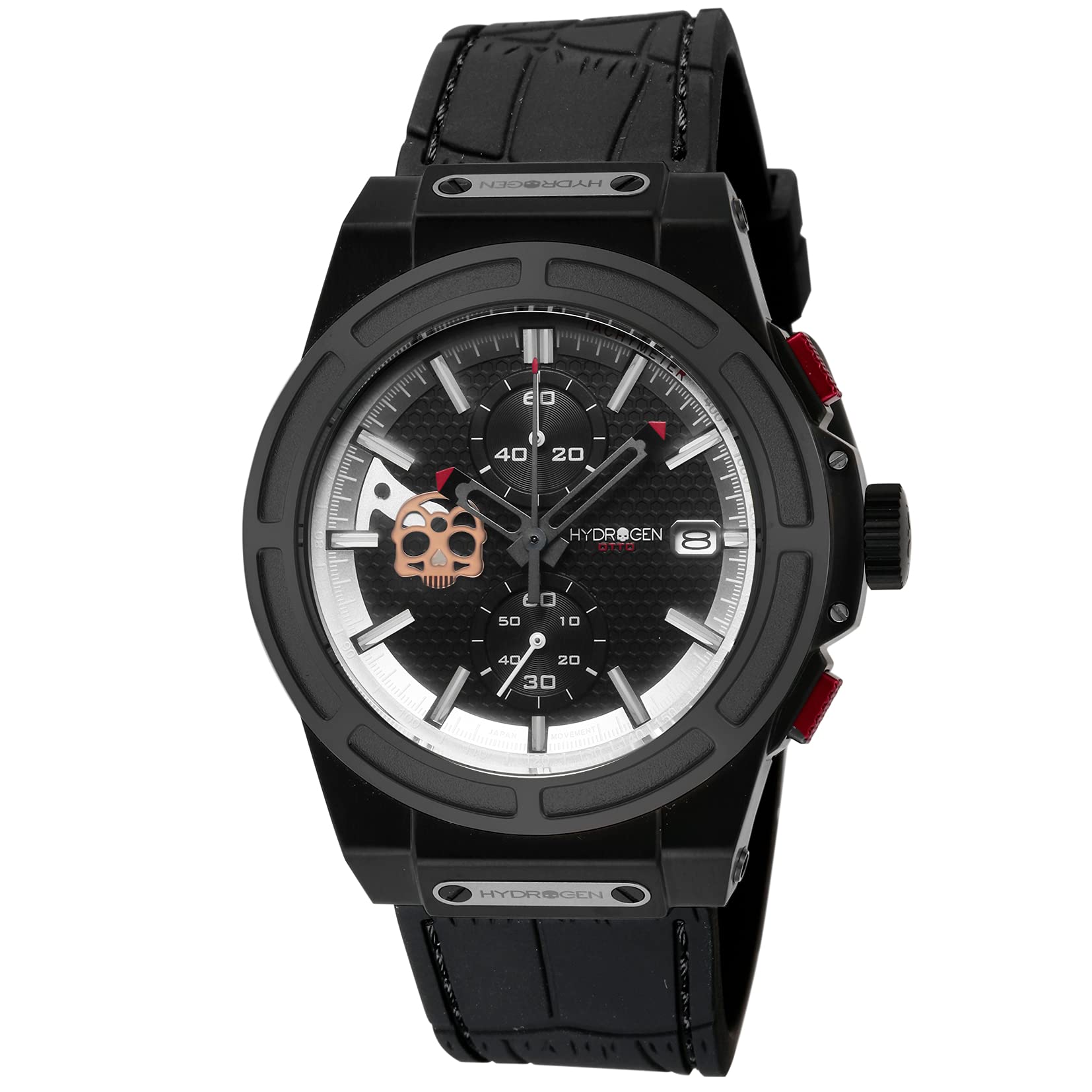 

Watch OTTO CHRONO SKULL Black Dial Stainless Steel Rubber Quartz 10 ATM Water Resistant 44MM Fashion Apparel Watch HW514415 [HYDROGEN] Men s
