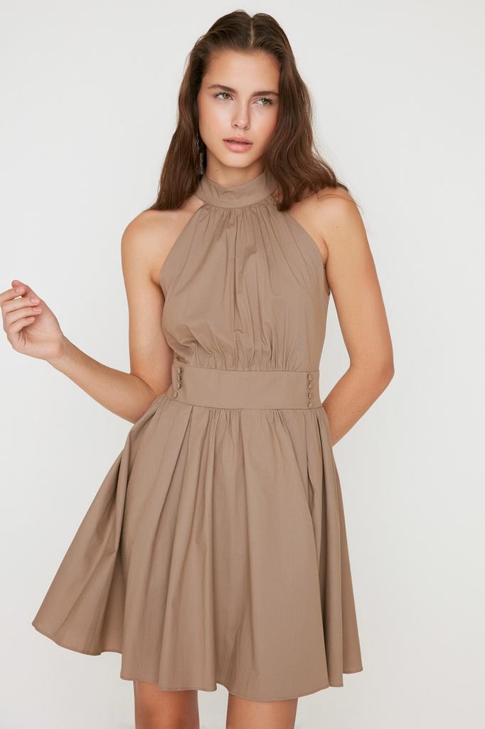 Cheap Tan Halter Neck Ruffle Dress TWOSS21EL1527.. | Joom