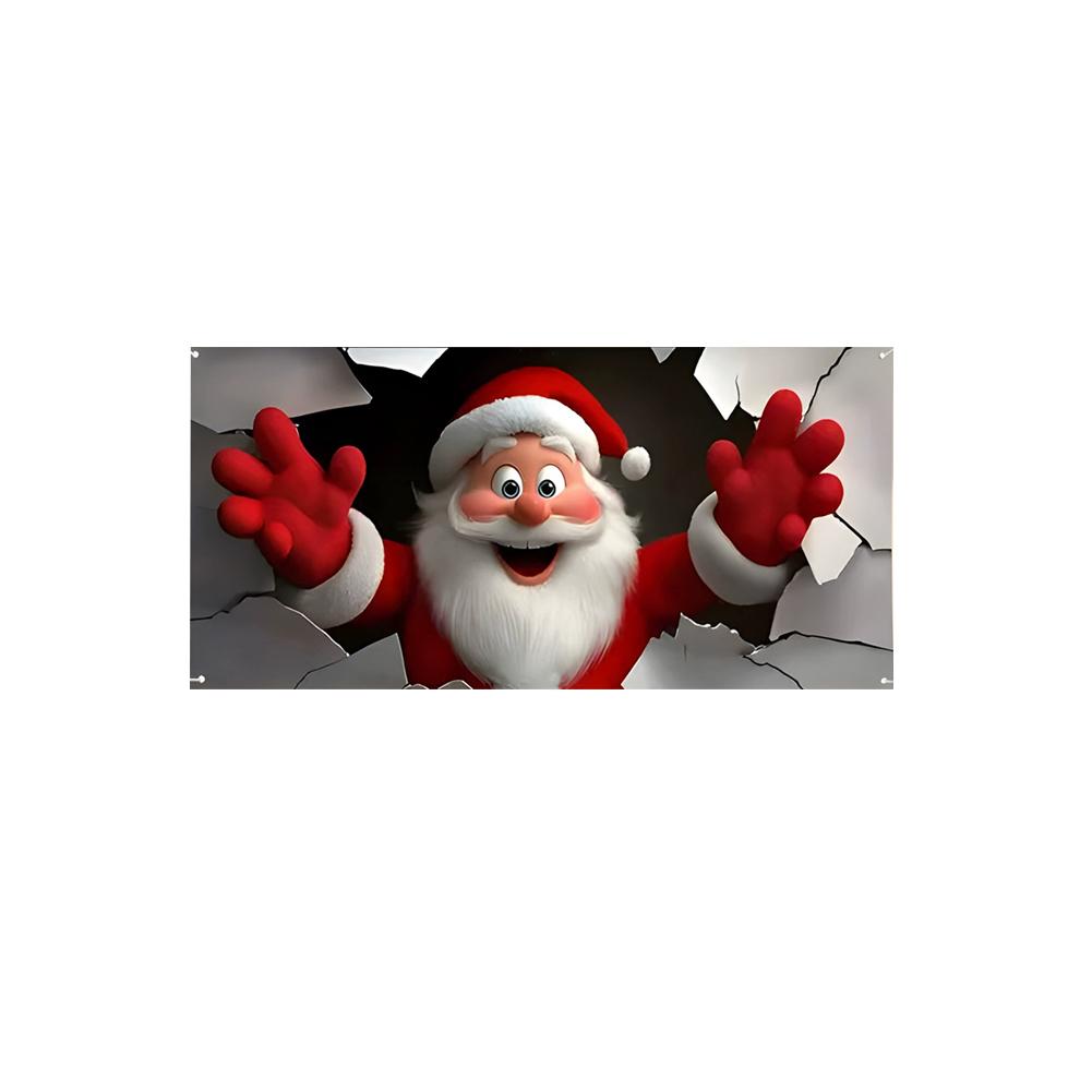 Santa Claus Break Through Wall Garage Door Banner Merry Christmas Yard Party Holiday Outdoor Large Banner Decor Hanging Backdrop