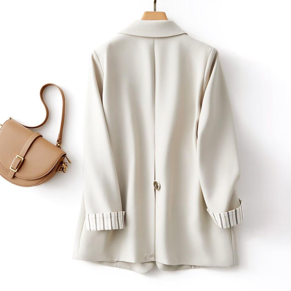 Chic Vertical Striped Blazer with Spring Contrast Cuffs, Elegant Suit Coat In Small Fresh Style