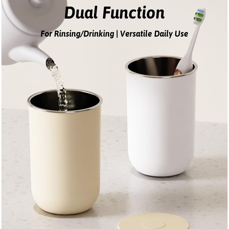 New Magnetic Toothbrush Cup Stainless Steel Sleek Minimalist Design Dual Function Rinsing/Drinking Drainage Dustproof Anti-Scale