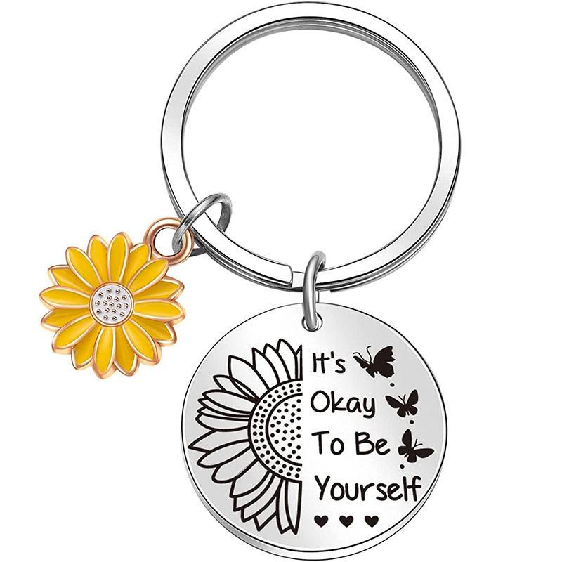 Versatile Stainless Steel Key Sunflower Accessory Keychain Send To Friends Thanksgiving Small Gift Laser In Stock Keychain for Backpack Bag Pendant