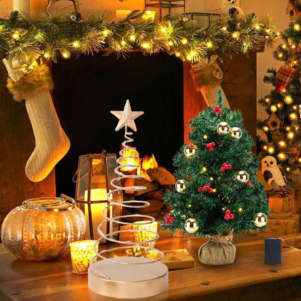 Metal Christmas Tree Spiral Wrought Iron Ornament Xmas Decoration with Light Bar and Tree Top Star for Living Room and Dining Room Decor