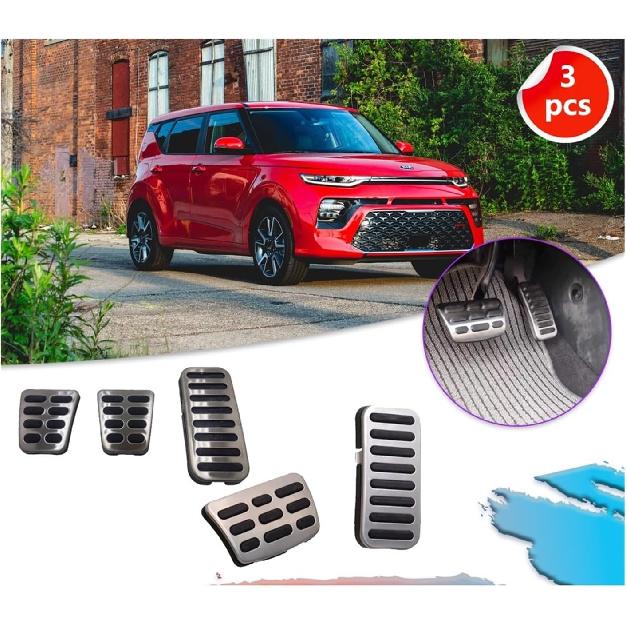 Car Gas Brake Pedal Compatible with Kia Soul SK3 GT-Line EV 2020~2025 Rubber Anti-Slip Stainless steel Footrest Foot Cover Pad Accessories(AT 2pcs)