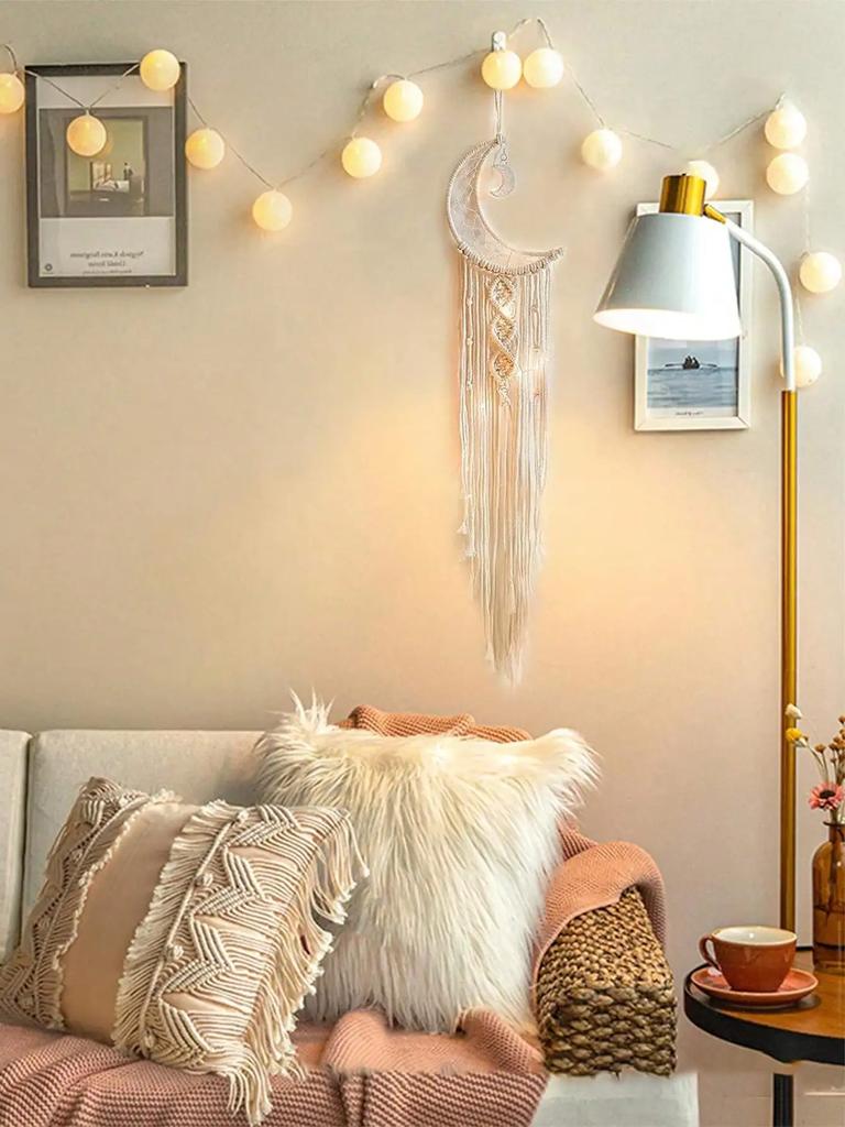 Handmade Woven Hanging Dream Catcher with Lamp Bohemian Party Home Decoration Apartment Dormitory Wall Door Wind Chime Decor