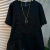 Summer Lace Patchwork Irregular Loose T-Shirts Short Sleeve Plus Size Street Casual Tops Vintage Women Clothing