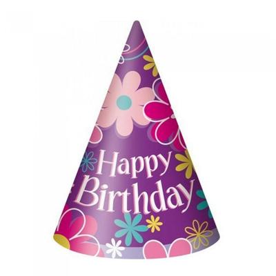 Unique Party Paper Flowers Birthday Party Hats (Pack of 8)