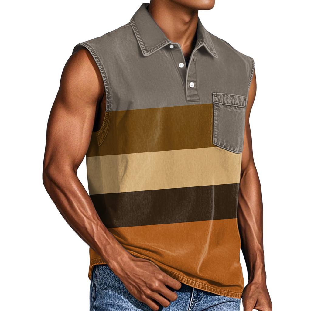 Men's Casual Pocket Button Collar Sleeveless Vest