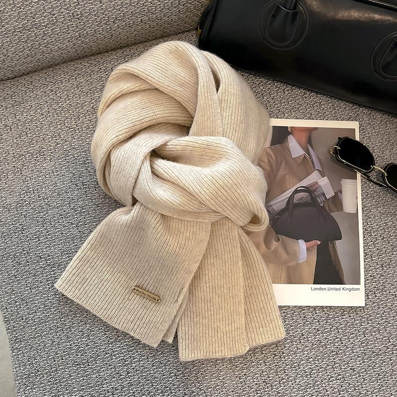 100 pure wool scarf wool camel beige warm knitted scarf versatile men's and women's scarves
