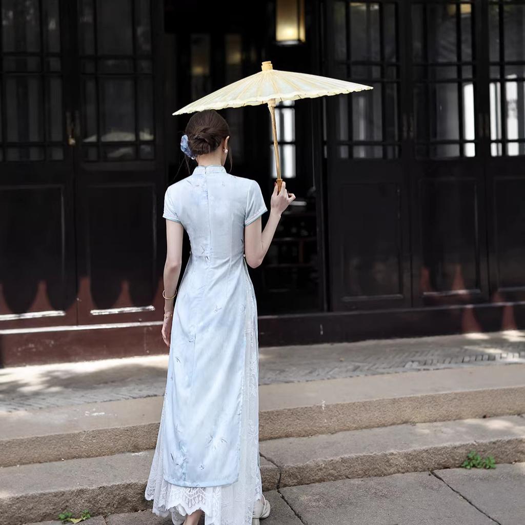 1011 summer new new Chinese style improved cheongsam dress young daily lace skirt two-piece set
