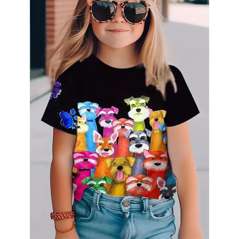 Tricou de damă pentru copii cu mânecă scurtă, la modă, de înaltă calitate, cu model animalier