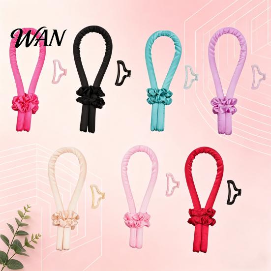 Curling Rod with Scrunchie No Heat Hair Headband 2 Scrunchies Claw Clip Overnight Sleeping Women Curler Silk Ribbon Long Curls Roller Styling
