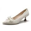 Fashion 2025 French White High Heels Women's Stiletto Pointed Shoes Pearl Bow Small Heel Shoes