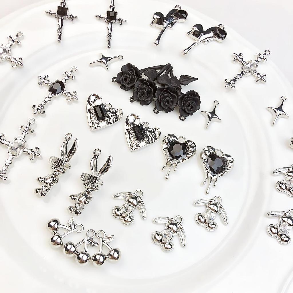 Y2K Heart & Butterfly Alloy Pendant Charm Necklace with Flowers & Rabbit - DIY Beading Accessory