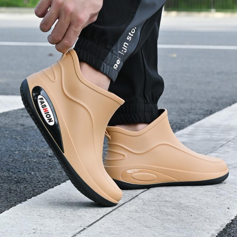 Winter fixed velvet warm waterproof glue shoes trendy men's short rain shoes wading short boots outdoor men's rain boots warm cotton shoes