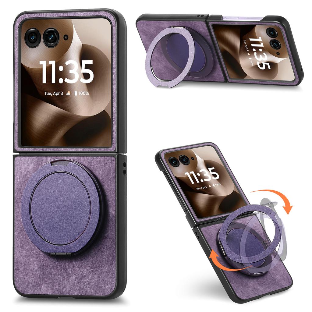 For Motorola Razr 60 Ultra 5G Phone Case with Rotating Kickstand Stress Relief Retro Leather Back Cover