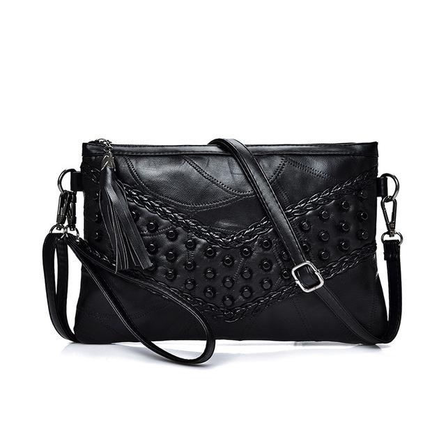 Hakiki Deri Kadın Püskül Omuz Çantaları Messenger Çanta Perçin Debriyaj Bayanlar Crossbody Çanta