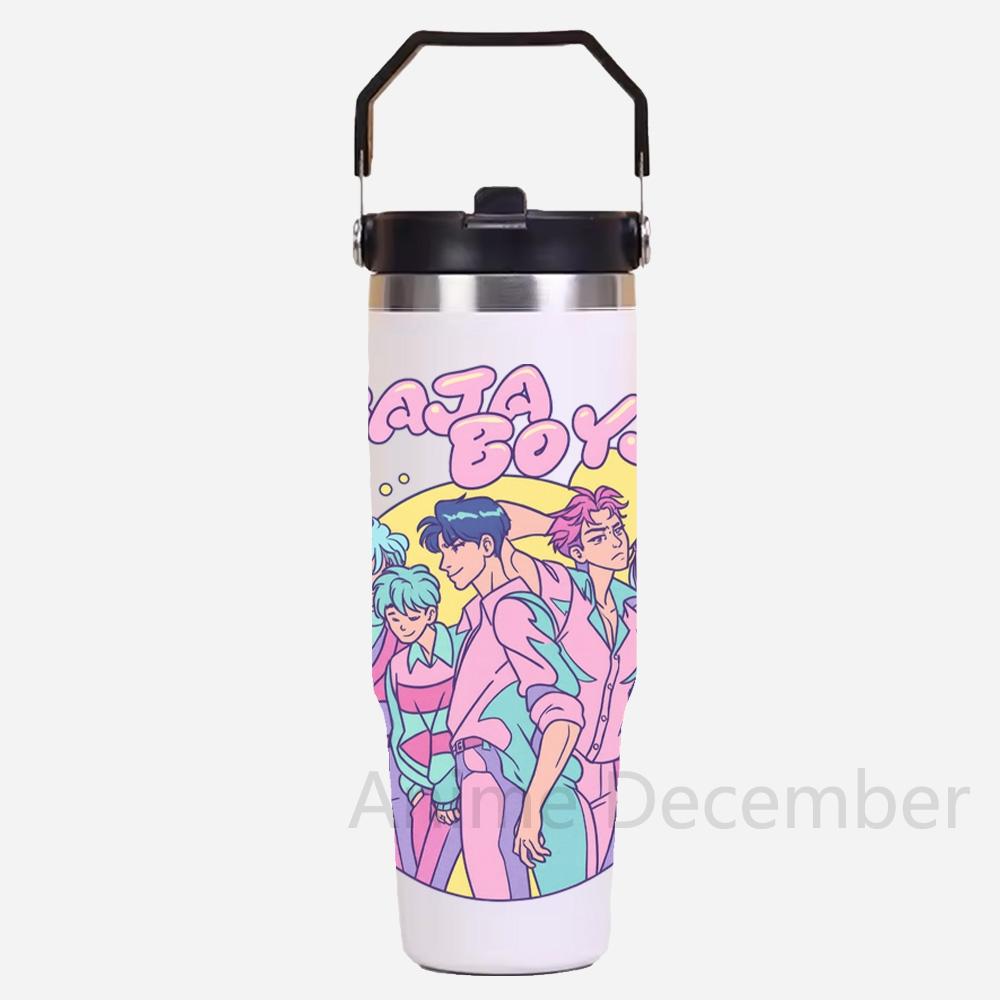 30Oz Anime K-Pop Large Capacity Portable Car Cup Stainless Steel Thermos Cup with Straw Handle Travel Sports Water Bottle Vacuum Flask