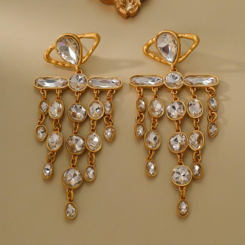 Антикварные Экзотические Стильные Преувеличенные Серьги с Бахромой Маркированные Европейская и Американская Мода Позолоченные Серьги из Настоящего Золота