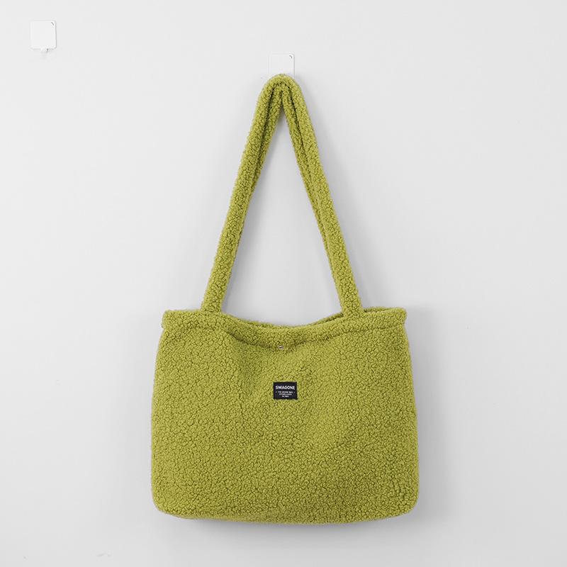 Modische Herbst- und Wintertasche, Damen-Schultertasche aus Wolle, großes Fassungsvermögen, Plüschhandtasche, ideal für Studentinnen, Pendler und den Schulweg