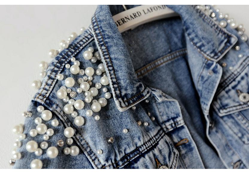 Giacca di Jeans Robusta con Perline per Donna - Capo di Moda Stile Europeo e Americano