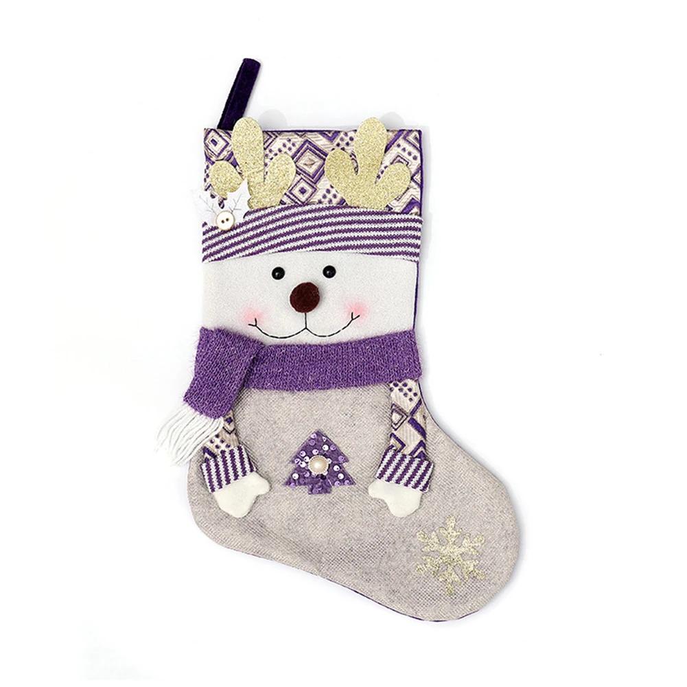 Feiertags-Dekorationssocken lila Weihnachtsstrümpfe mit Weihnachtsmann-Design groß 45cm zur Aufbewahrung und Heimdekoration