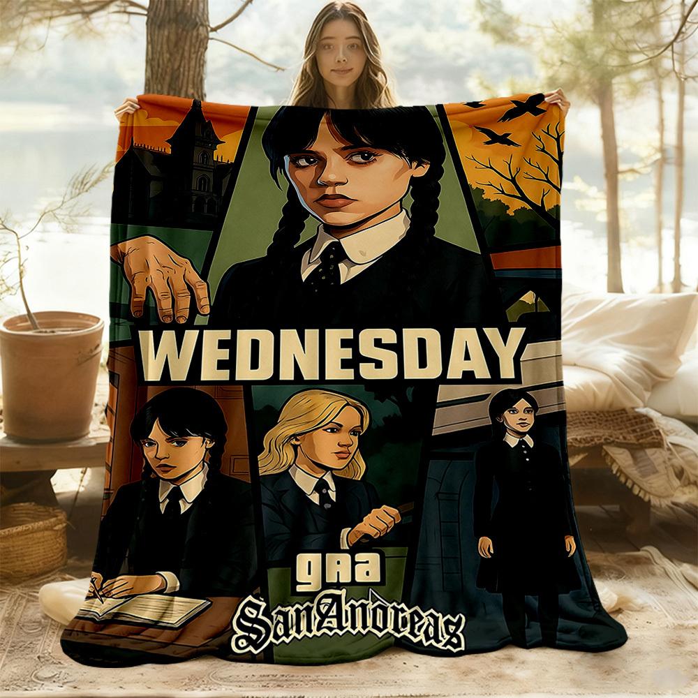 1pc Wednesday Outdoor Blanket Lightweight Flannel, Soft & Warm, All-Season Use for Sofa, Outdoor, Camping, Living Room, Office102