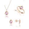 925 Sterling Silver Amethyst Color Drop Pattern Necklace Earring Ring Jewelry Set