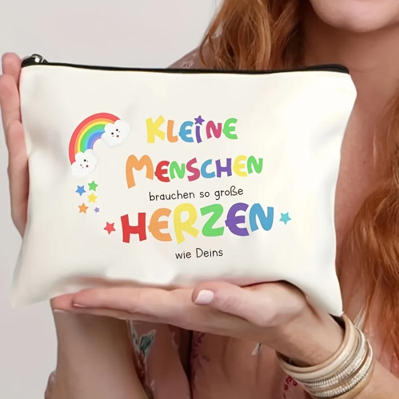 

1pc Lightweight Foldable Zippered Makeup Bag &Design Cosmetic Pouch with Inspirational German Quote, Travel Toiletry Organizer