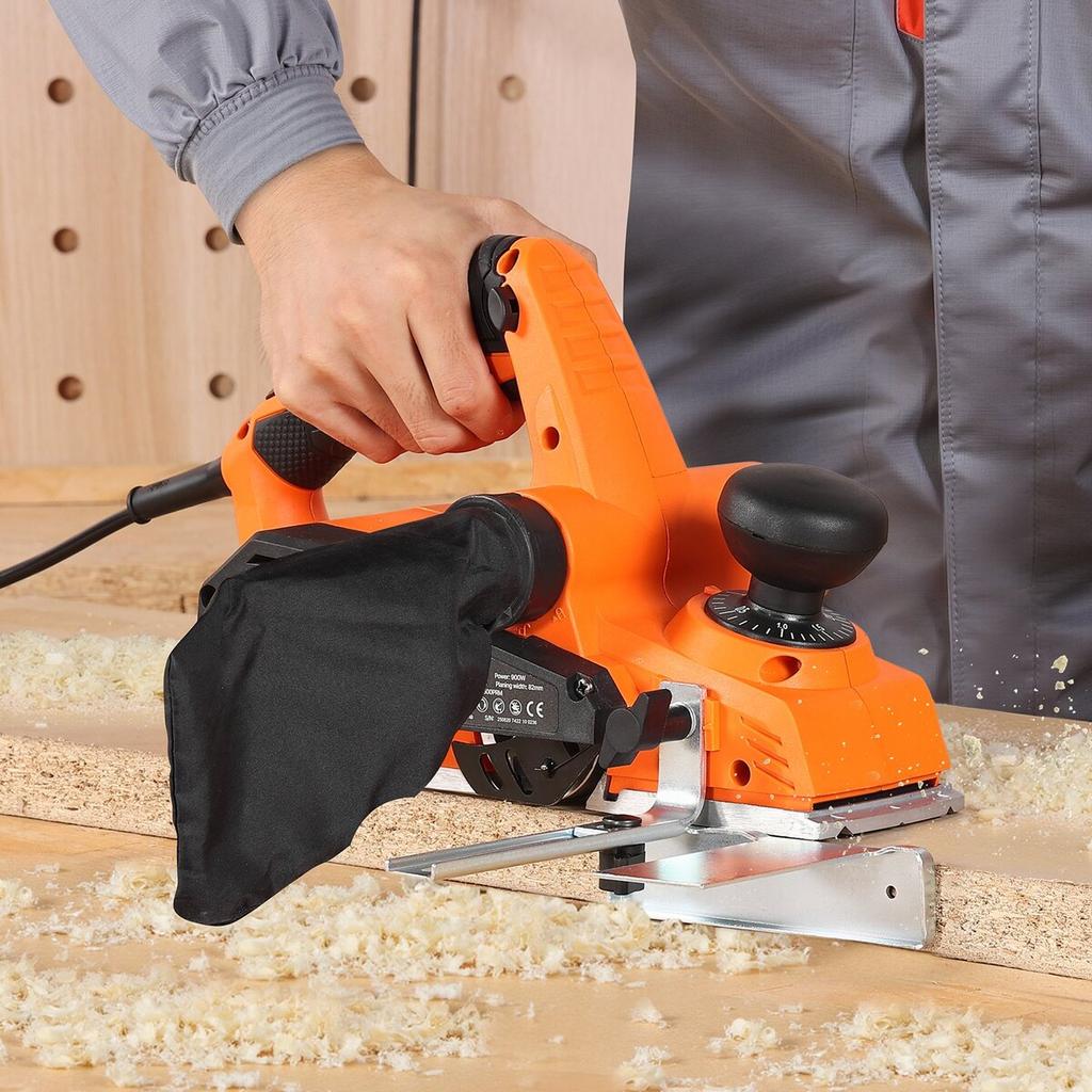 Electric Hand Planer, 82 mm Cut Width, 900W 14500 RPM Corded Power Handheld Planer for Wood, with Adjustable Cut Depth, 2 Blades, for Woodworking Wood