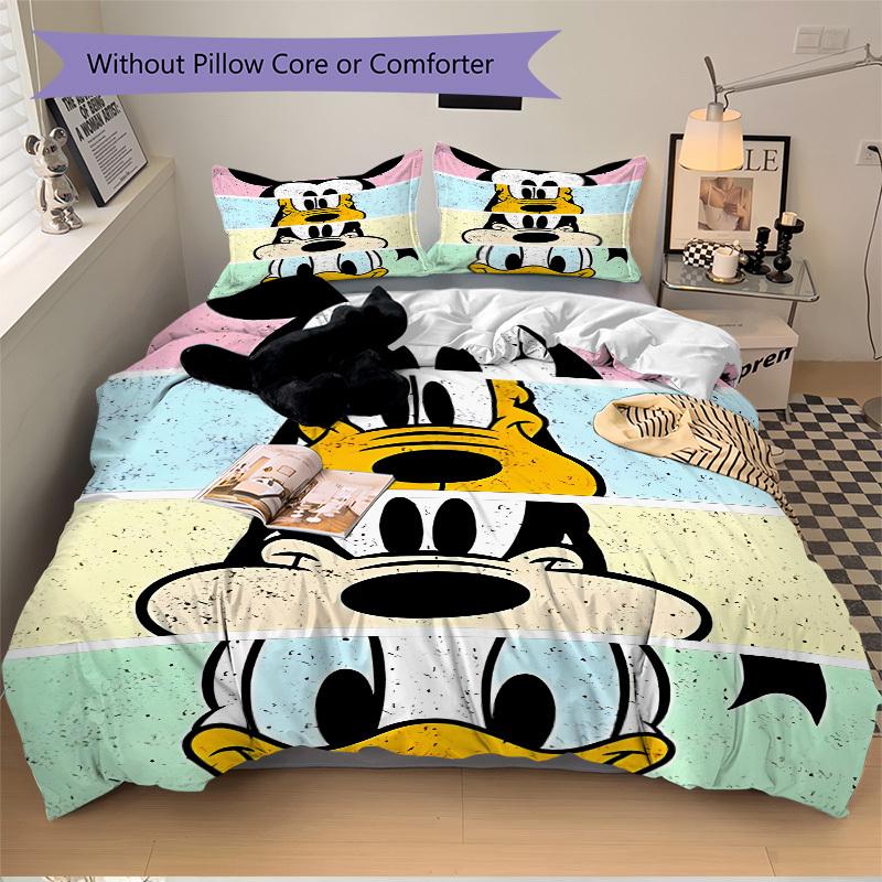 3pcs Mickey Mouse Printed Bedding Set, Breathable And Soft, Machine Washable, Christmas Gift, Suitable for Bedroom Decoration, 097