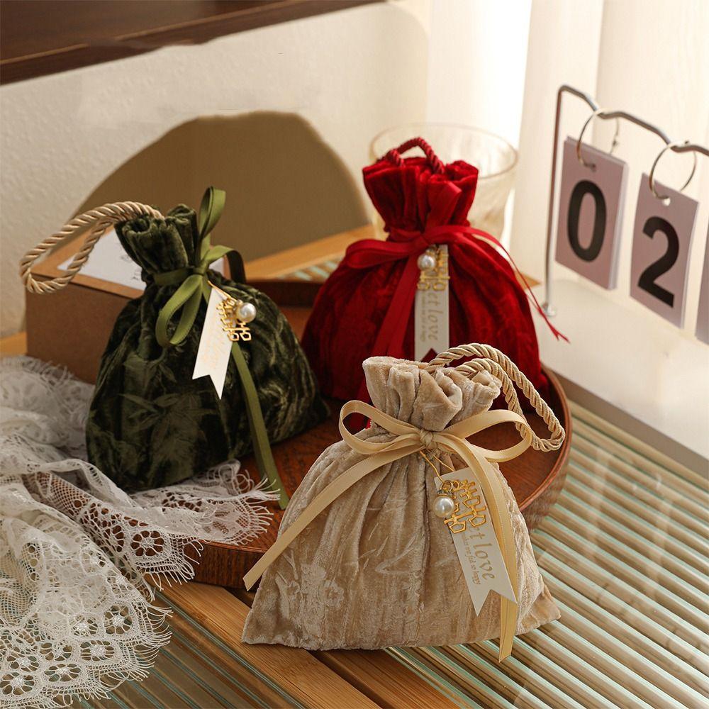 Dust Protect Gift Bag Ribbon Bow Drawstring Bag Portable Bag Velvet Candy Box Party Candy