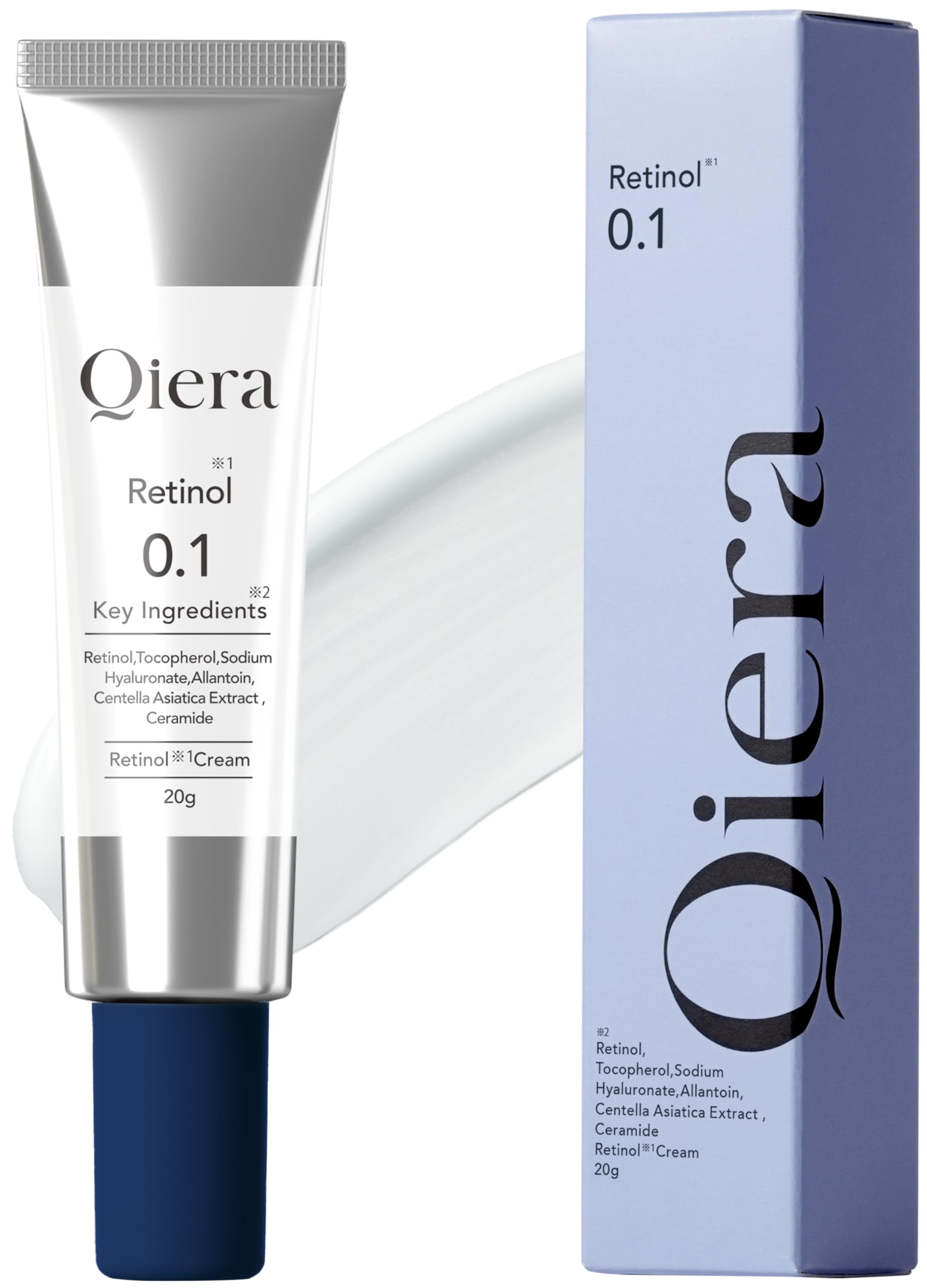 Qiera Retinol Cream 20g Pure with and Hyaluronic Acid for and Made in (Contains 0.1% Retinol) Peptides, Ceramides, CICA, Firmness, Luster, белый