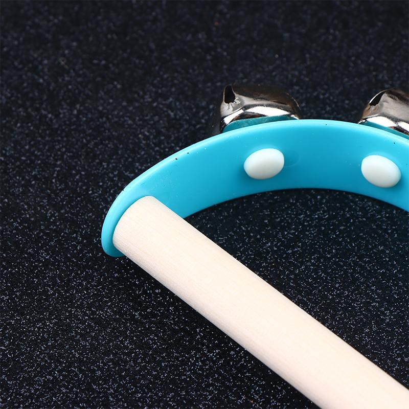 Wooden Half Round Hand Ringing Bell Children Tambourine Musical Orff Instruments Clapper Handle Educational Fun Toys