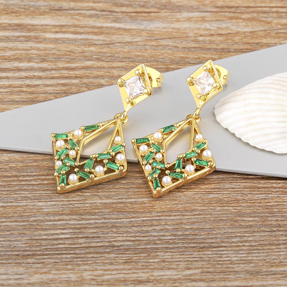 Nidin Japan and Korea New Fashion Long Drop Earrings Inlaid Zircon Pearl Shiny Temperament Ear Jewelry Anniversary Party Gifts