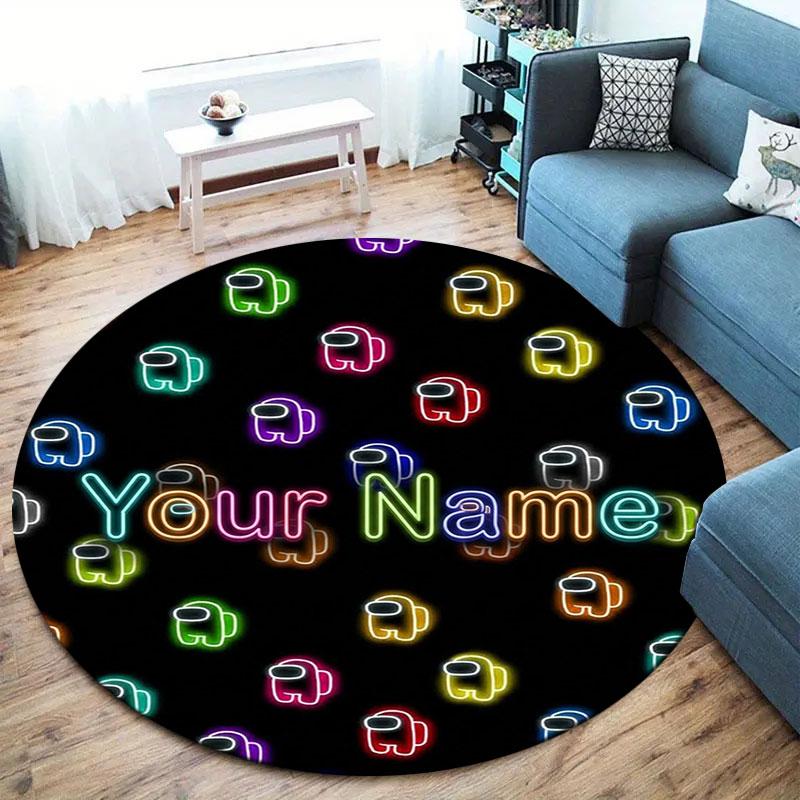 Among Us Custom Name Round Area Rug,Carpet Rug for Living Room Bedroom Sofa Playroom Decor,Non-slip Floor Mat