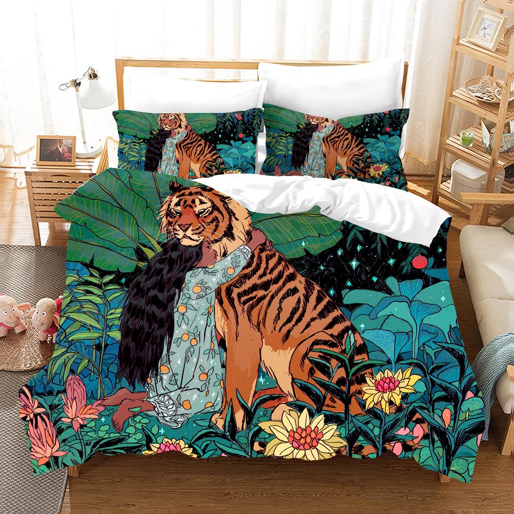 3D Tiger Bedding Set King Queen Full Twin Size Brown Animal Duvet Cover Jungle Wildlife Comforter Cover Polyester Quilt Cover