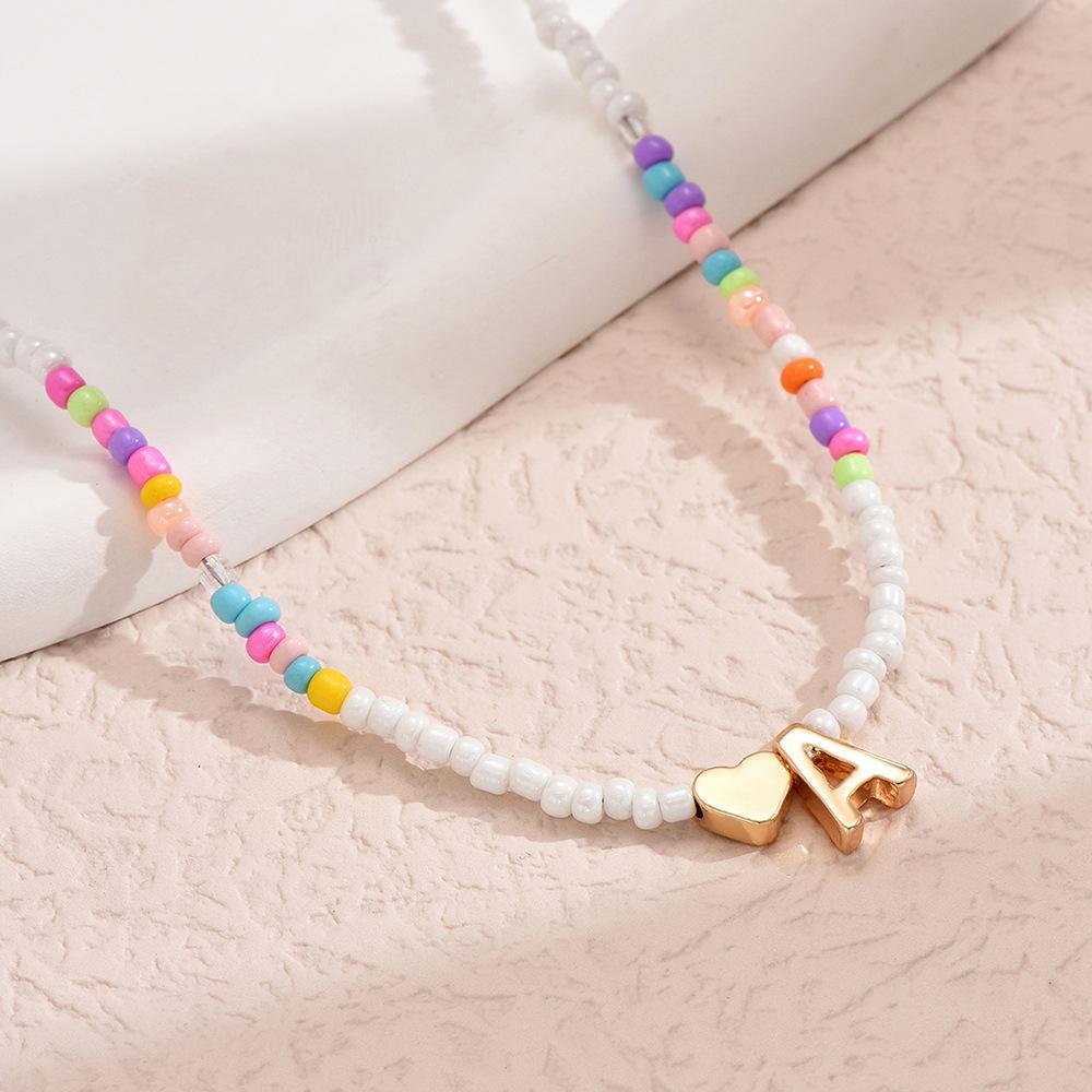 European and American Colored Rice Beads 26 Letter Beaded Necklace Creative Niche Neck Chain Collarbone Chain