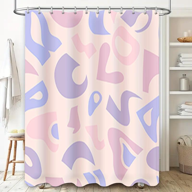Modern Bathroom Decor Shower Curtain Set Waterproof Fabric with Cute Colorful Alphabet Patterns for Home Bathing