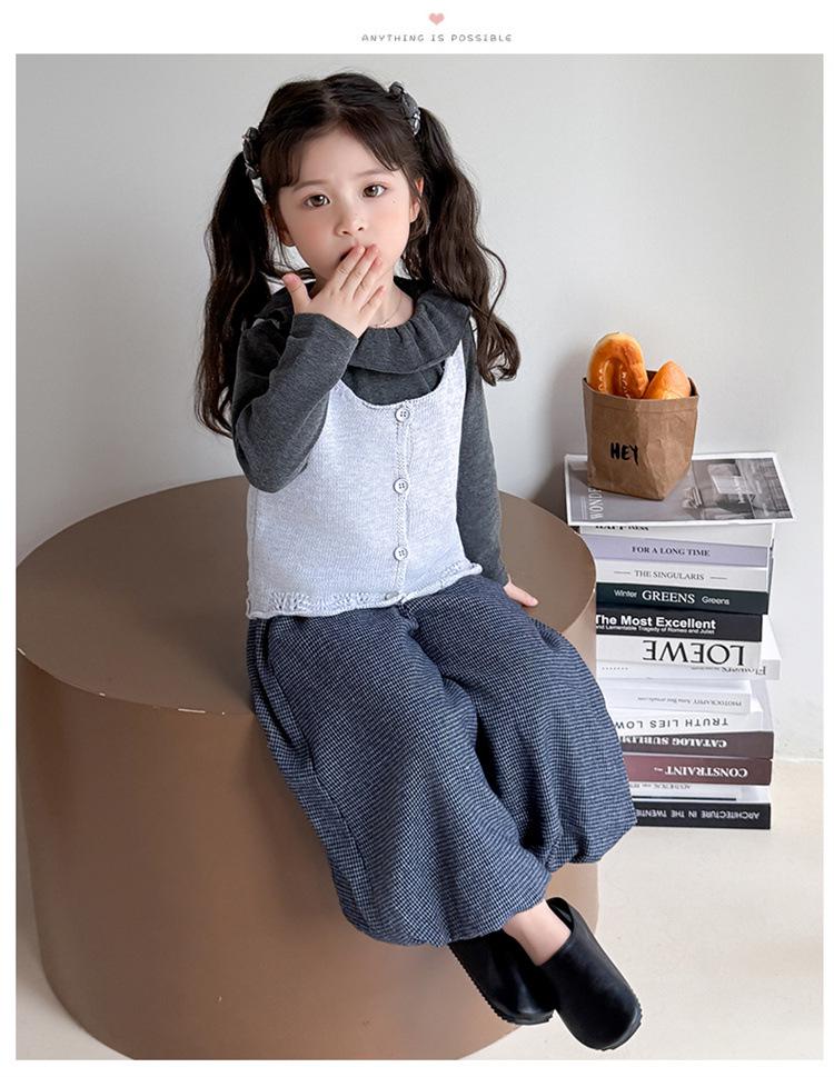 Autumn 2025 Girls' Trendy Long-sleeve Wide-leg Pants 3-piece Set