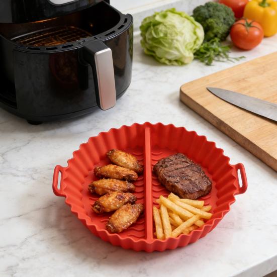Silicone Air Fryer Liner with Dividers Non-Stick Baking Mat for Toaster Oven & Grill Reusable Dishwasher Safe Heat Resistant Air