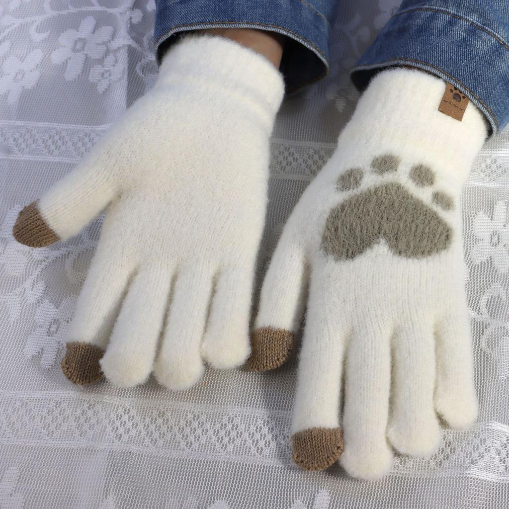 Winter Cat Paw Gloves Warm Mittens Fashion Mobile Phone Touchscreen Knitted Gloves Thick Women Soft Fluffy Full Fingers Gloves