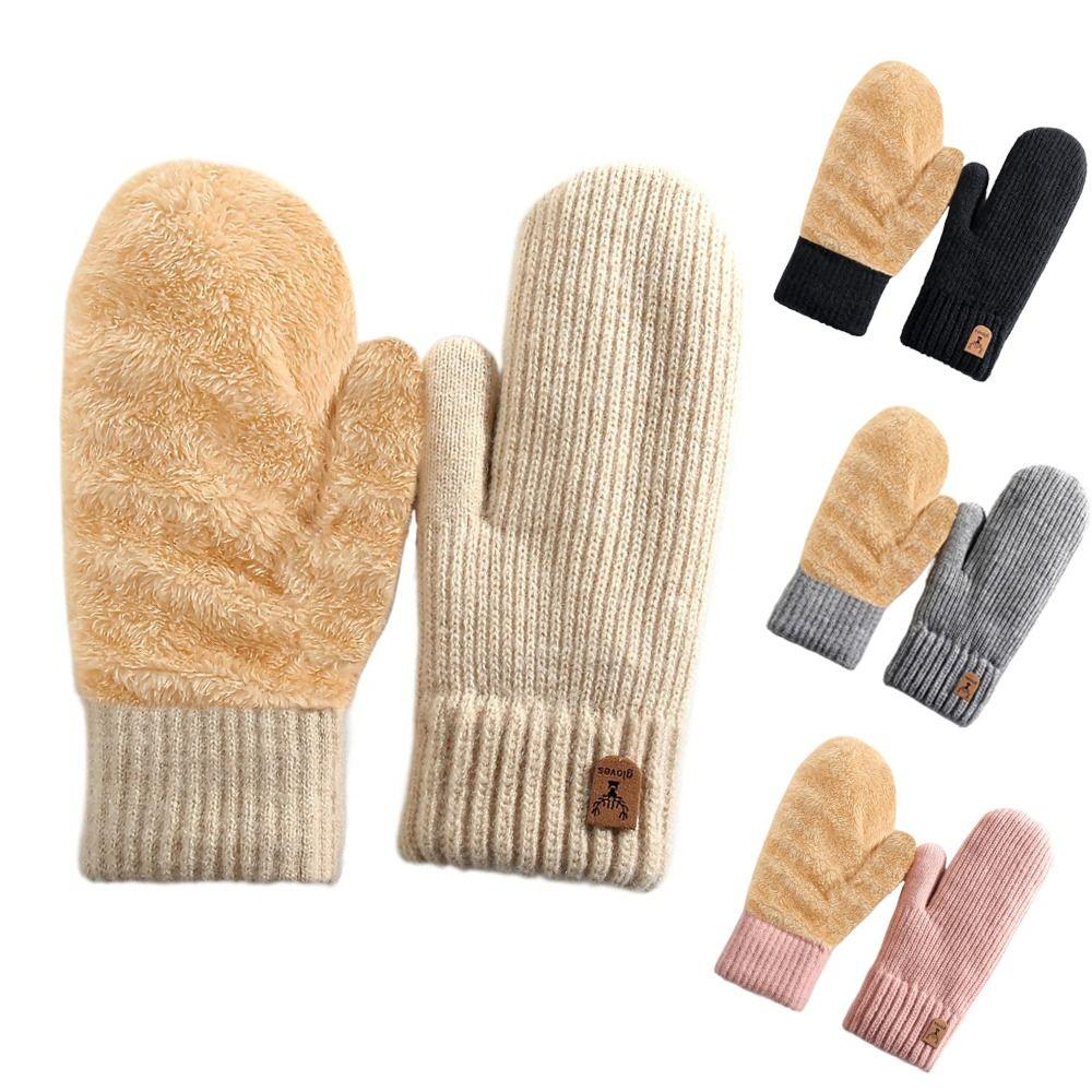 Plush Thickened Warm Finger Mittens Double Layer Warm Knitted Gloves Fashion Gloves Cold Outdoor