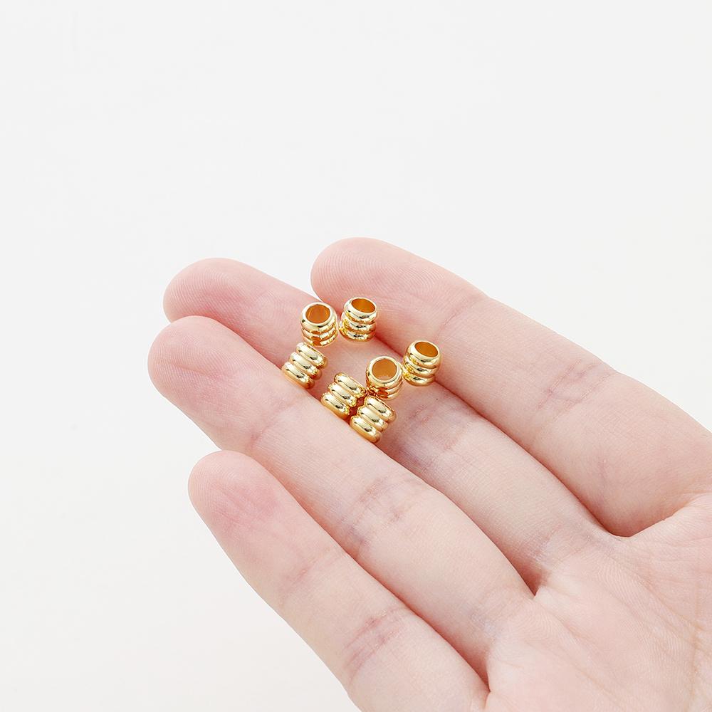 20 30 50pcs/lot 14K 18K Gold Plated Cylinder Charm Metal Beads Loose Spacer Beads For Bracelet DIY Jewelry Making Accessories